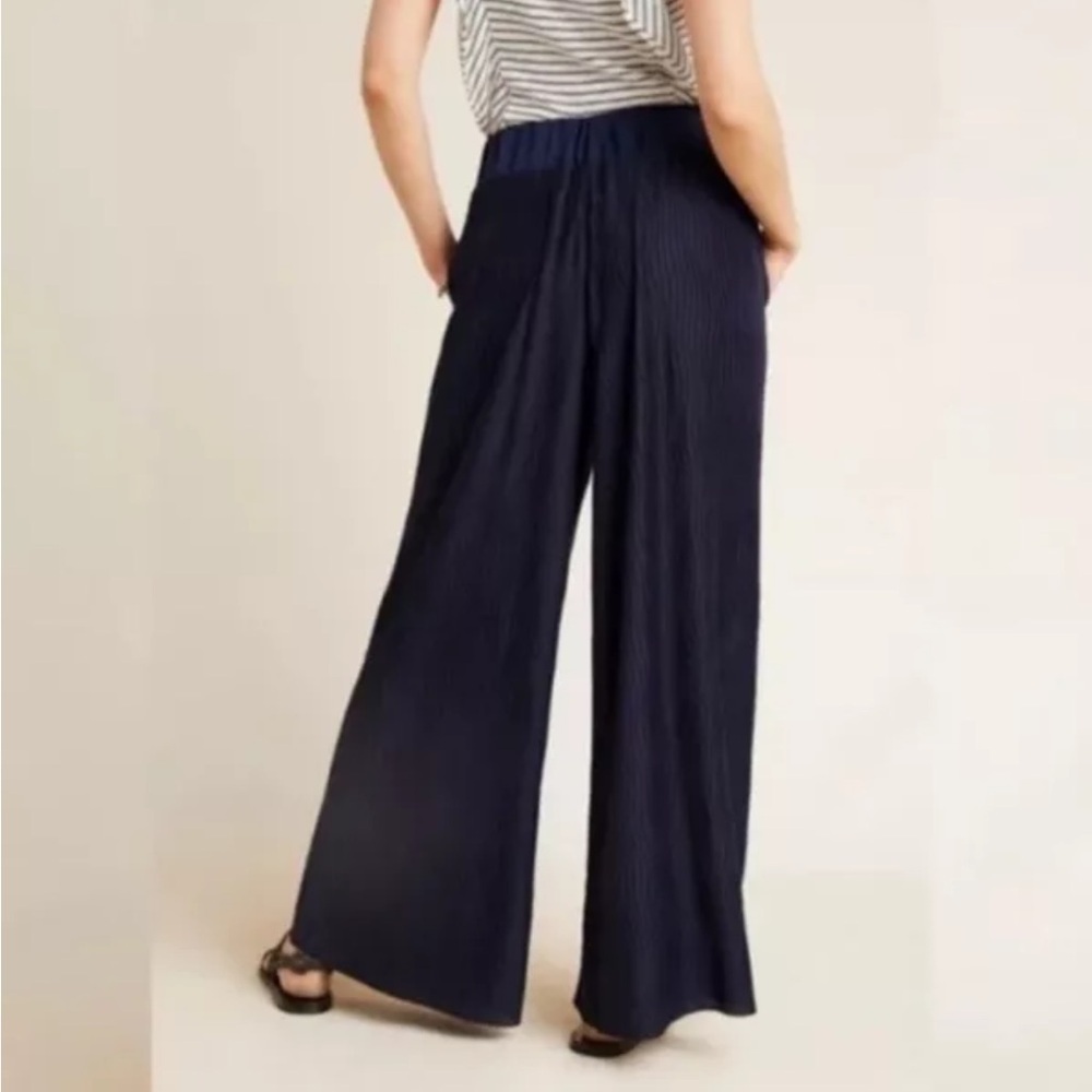 Anthropologie Delano Knit Wide Leg Pants Pull-On Blue Wavy Women’s Size XS - Picture 2 of 7